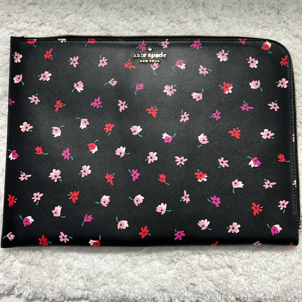 Kate Spade Black with Pink Floral Laptop Case